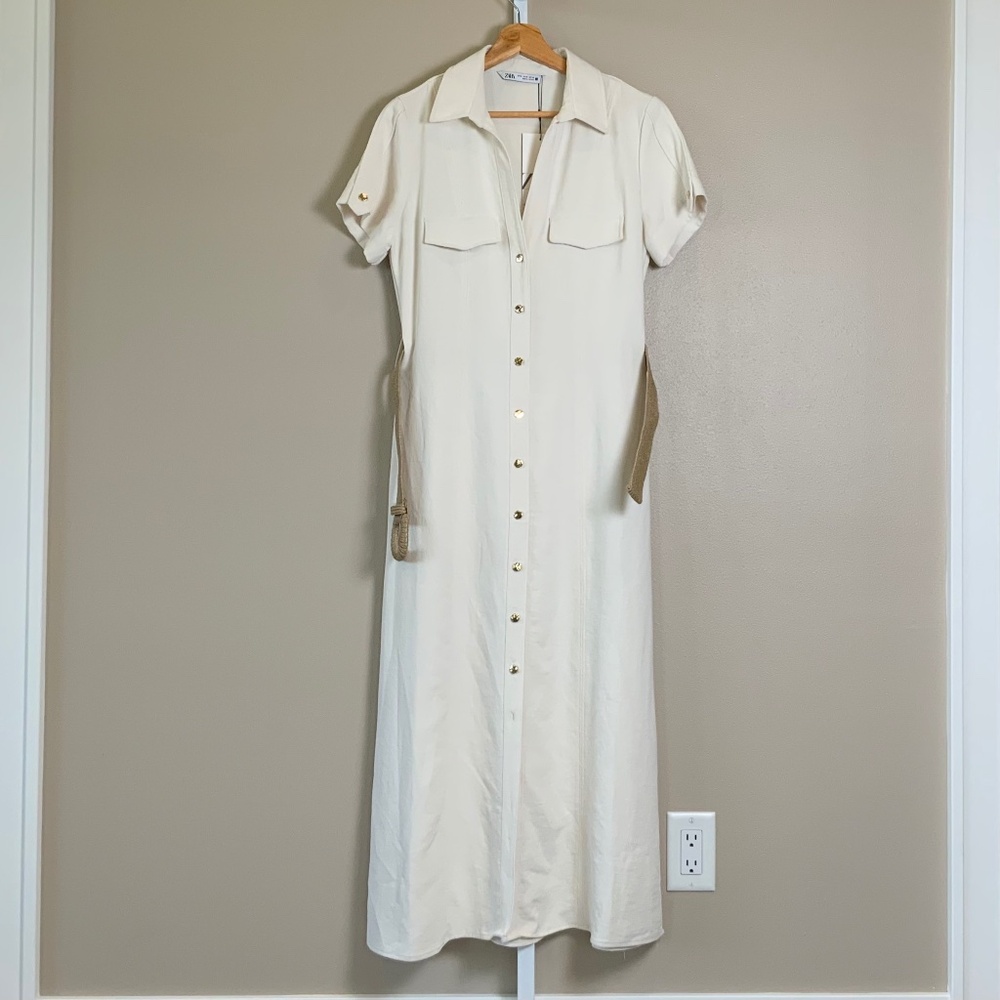 ZARA Belted Midi Shirt Dress - Picture 5 of 16